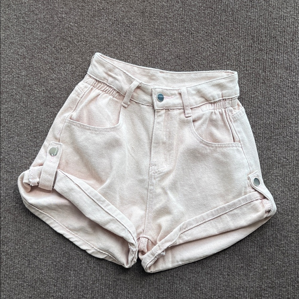 Light Pink Women's High-Waist Rolled Hem Shorts